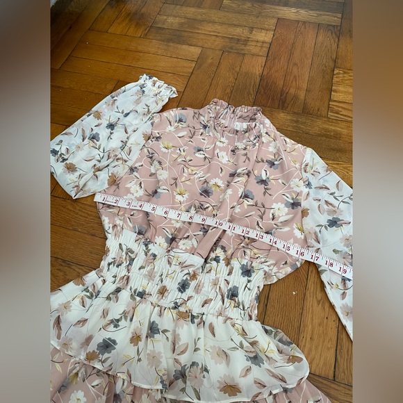 STORIA floral-print, long-sleeve chiffon Blush and Ivory mini dress - Small - Picture 7 of 9